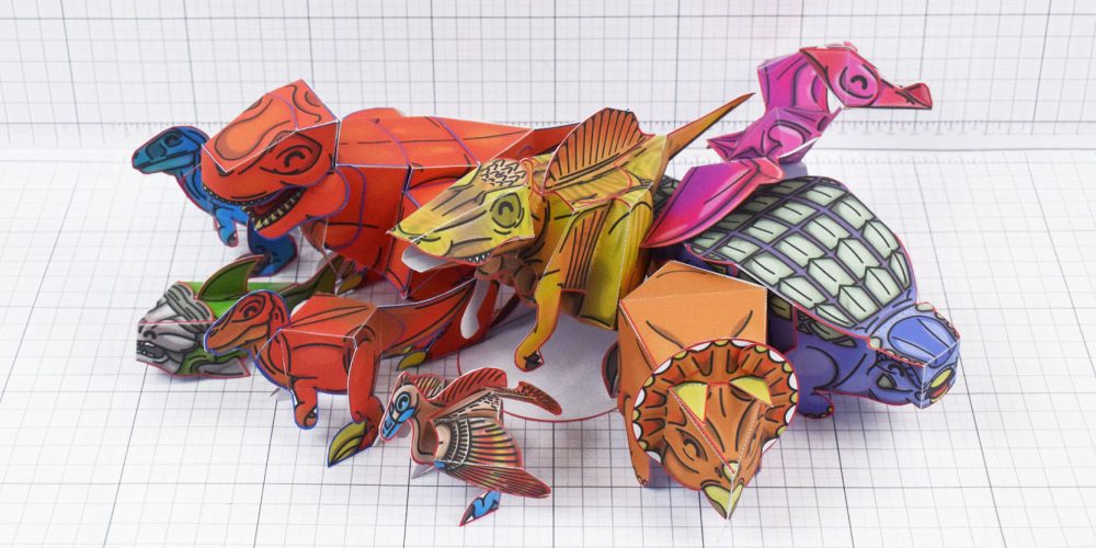 A photo of a set of dinosaur papercrafts designed for Twinkl