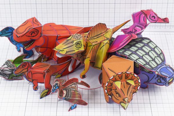 A photo of a set of dinosaur papercrafts designed for Twinkl