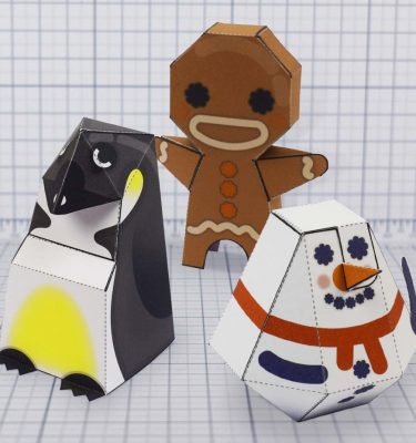 PTI - Christmas paper toy trio update penguin gingerbreadman snowman - Main