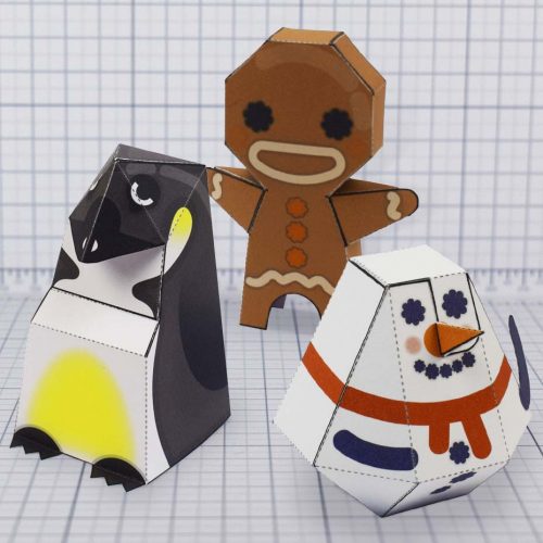 PTI - Christmas paper toy trio update penguin gingerbreadman snowman - Main