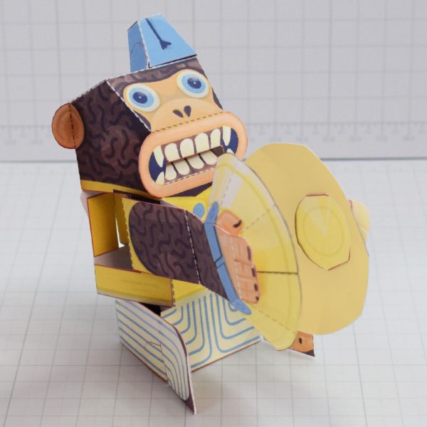 A photo of the Manic Monkey Paper toy automata with the cymbals clashing together.