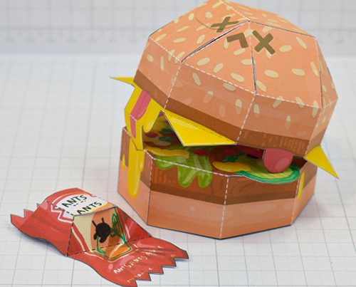 fast food burger paper toy craft model filled with ants