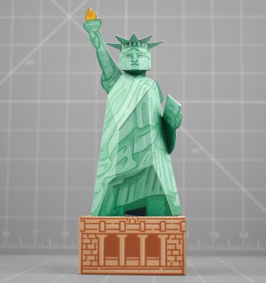 A photo of a papercraft depicting the statue of liberty
